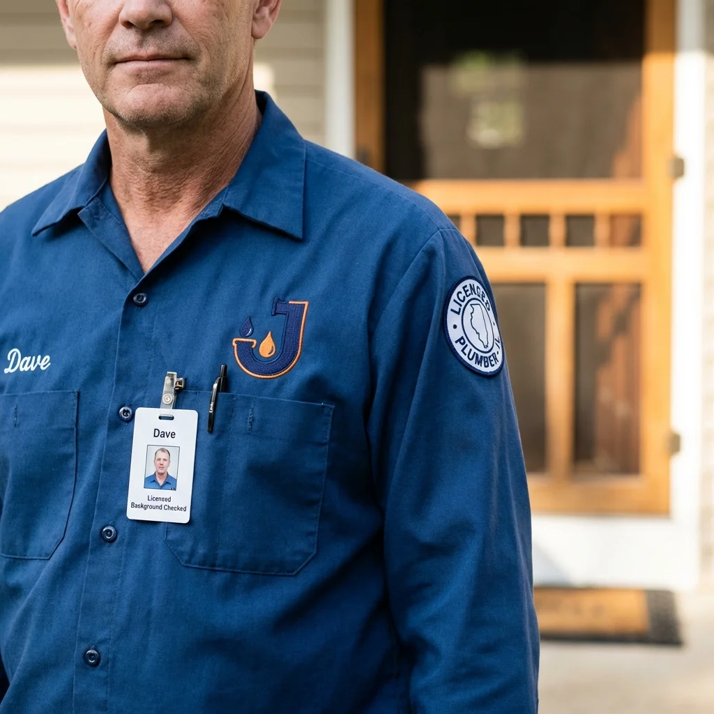 Licensed plumber showing ID badge in Martinsville, IL