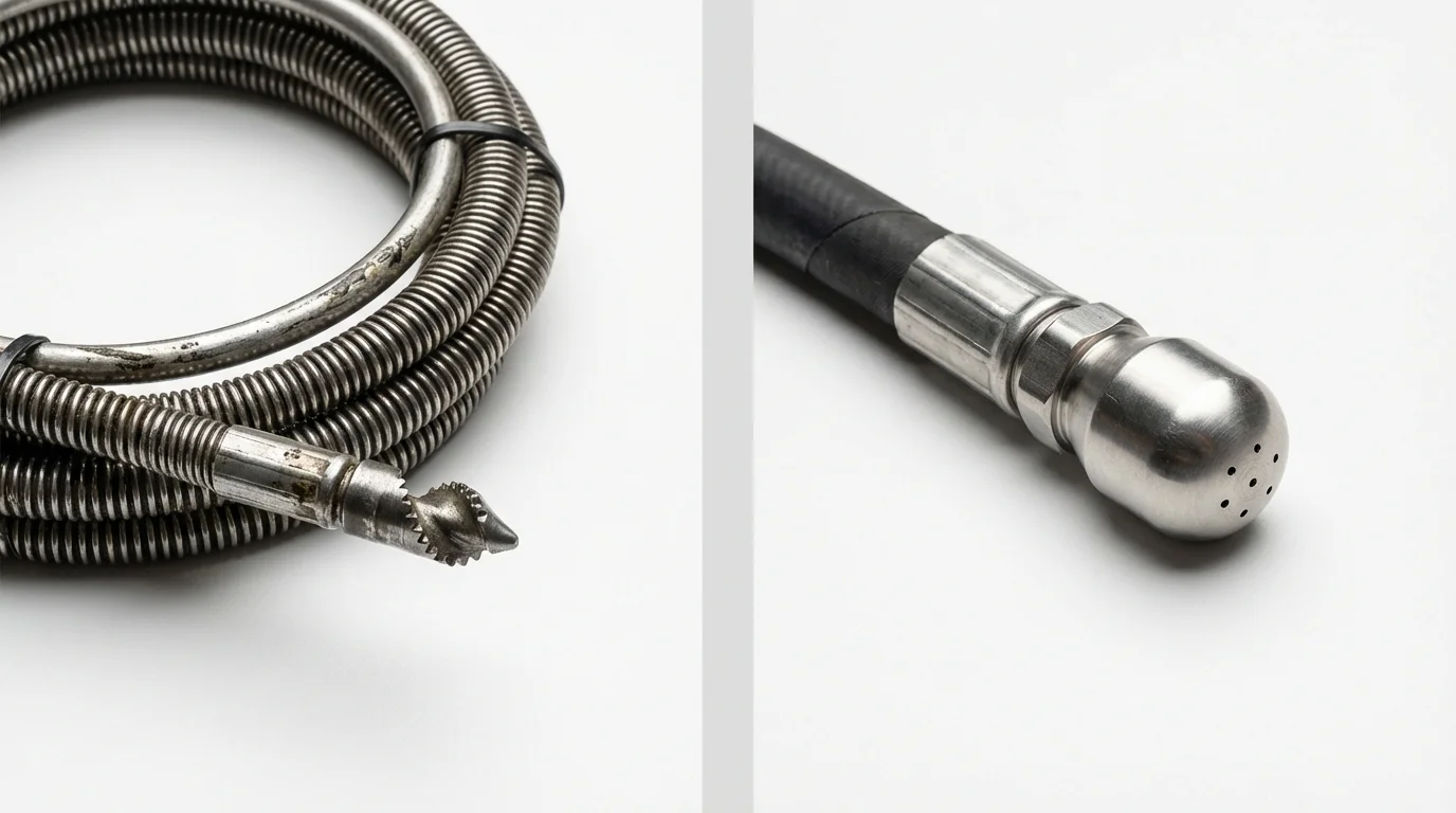 Drain snake cable and hydro jetting nozzle used for drain cleaning in Martinsville, IL